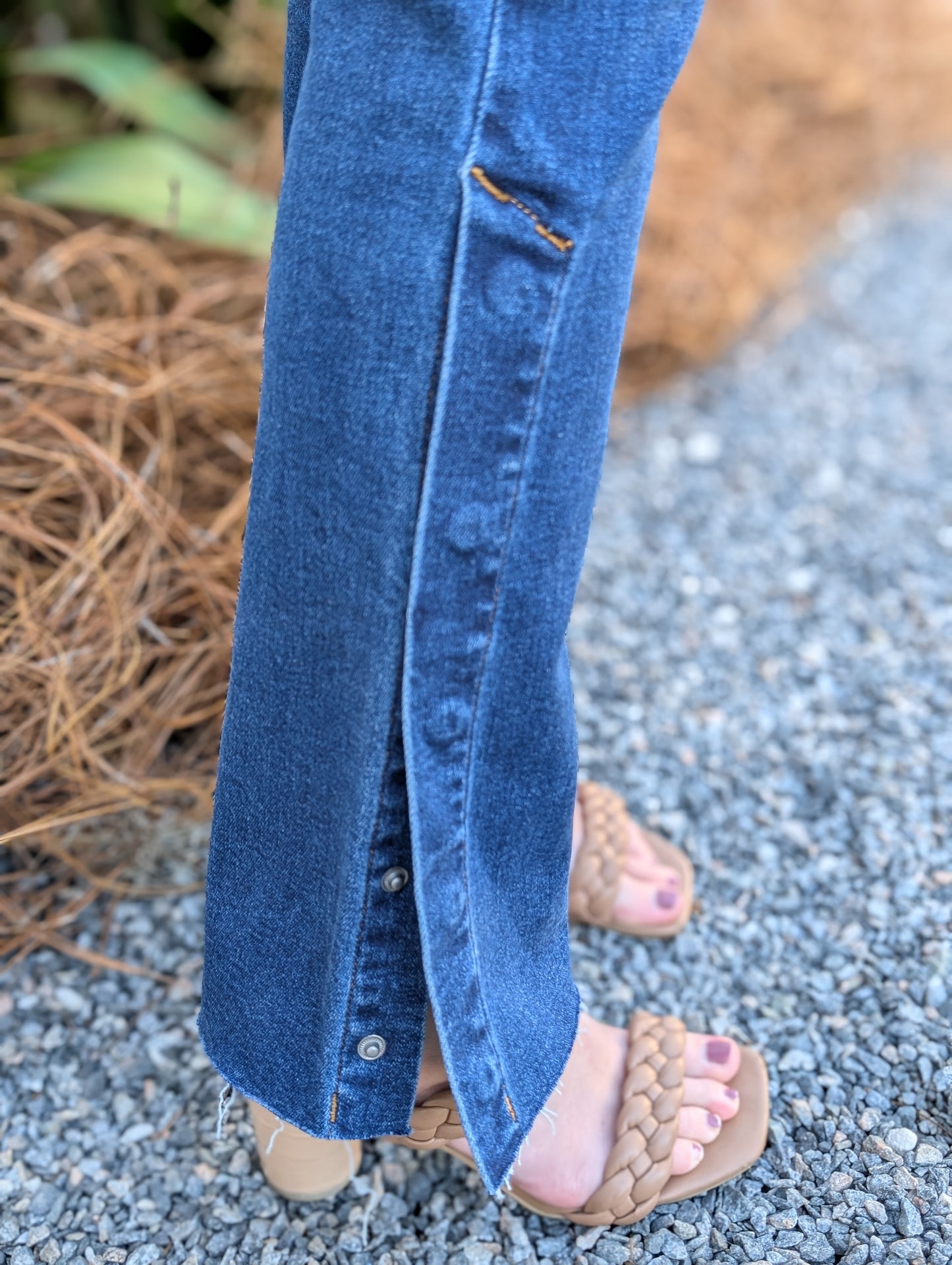 Lunna High Rise Bootcut Denim Jeans Featuring Button Seam