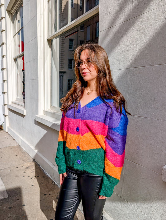 Colorblock Fuzzy Cardigan