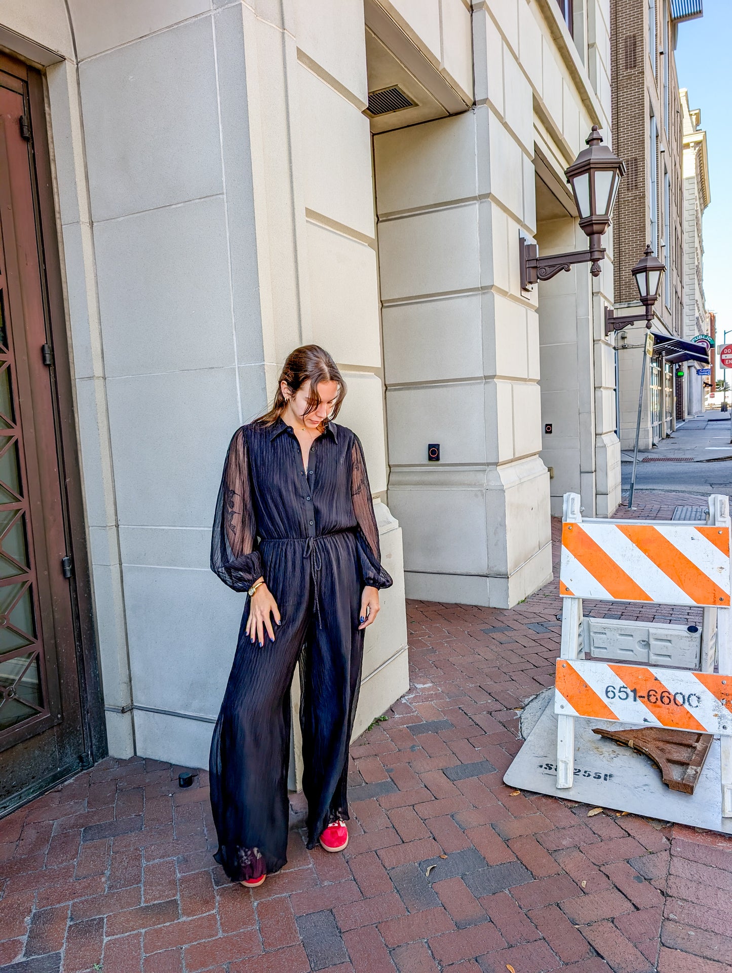 Gathering Button Up Jumpsuit