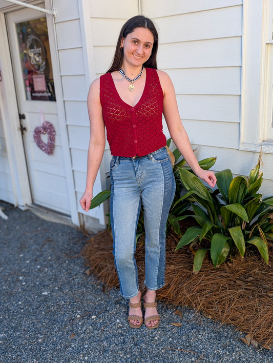 High Rise Straight 2 Toned Jeans