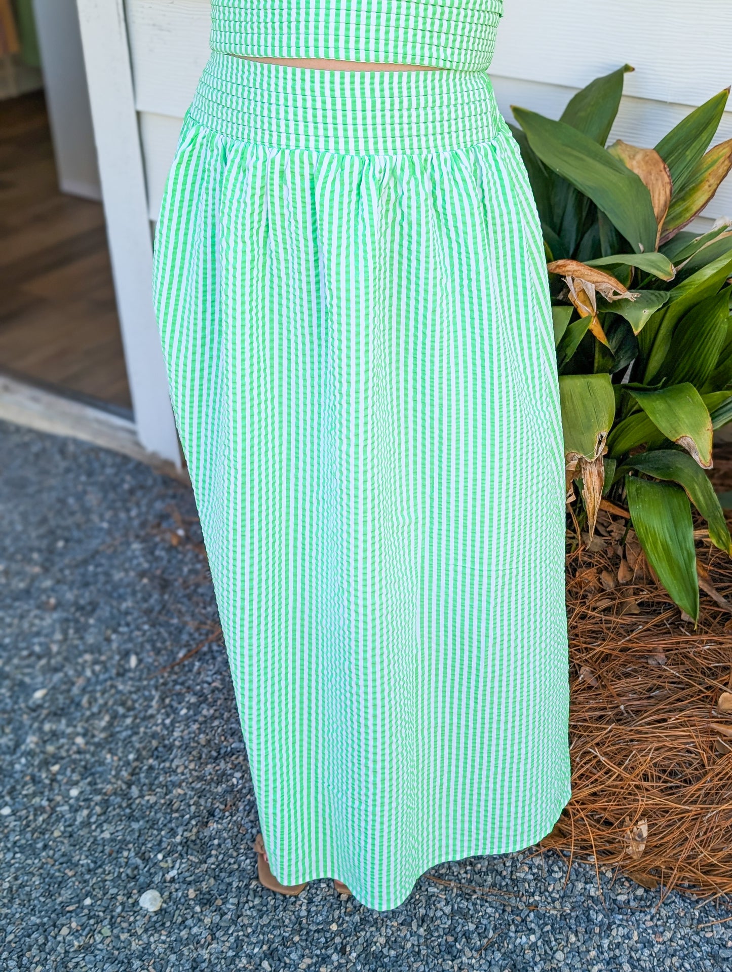 *FINAL SALE* Flowy Mint Green Pin Striped Midi Skirt