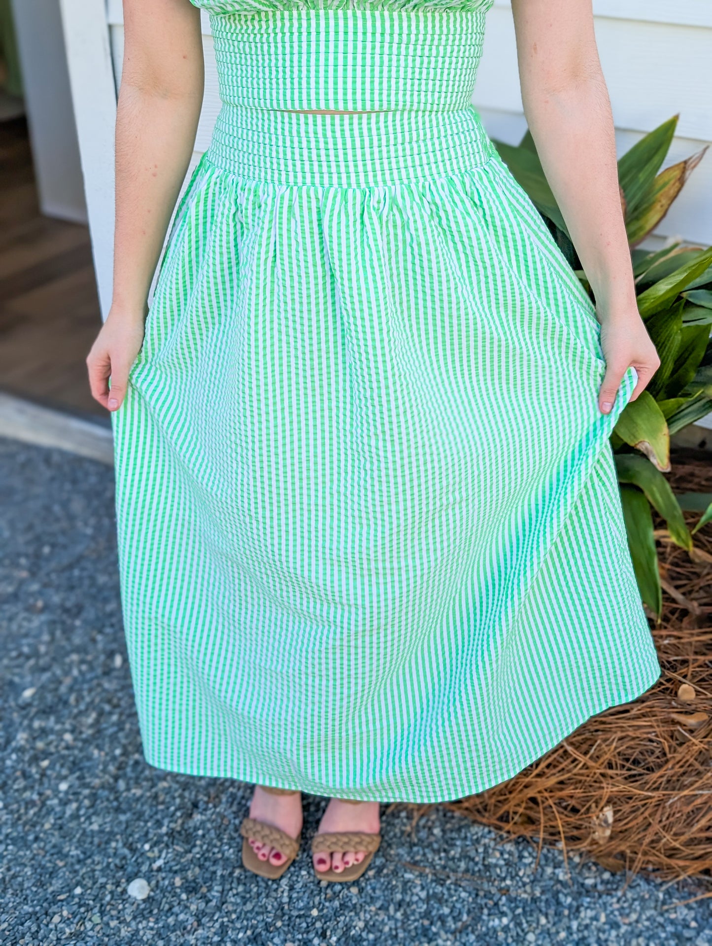 *FINAL SALE* Flowy Mint Green Pin Striped Midi Skirt