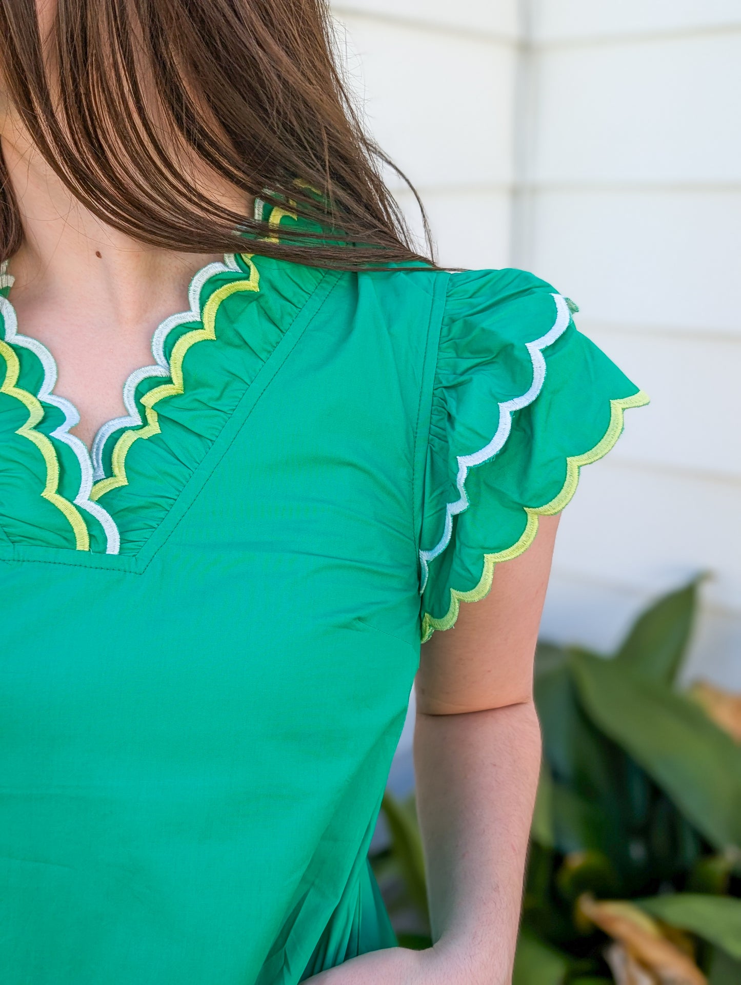 Emerald Scalloped Sleeve Dress