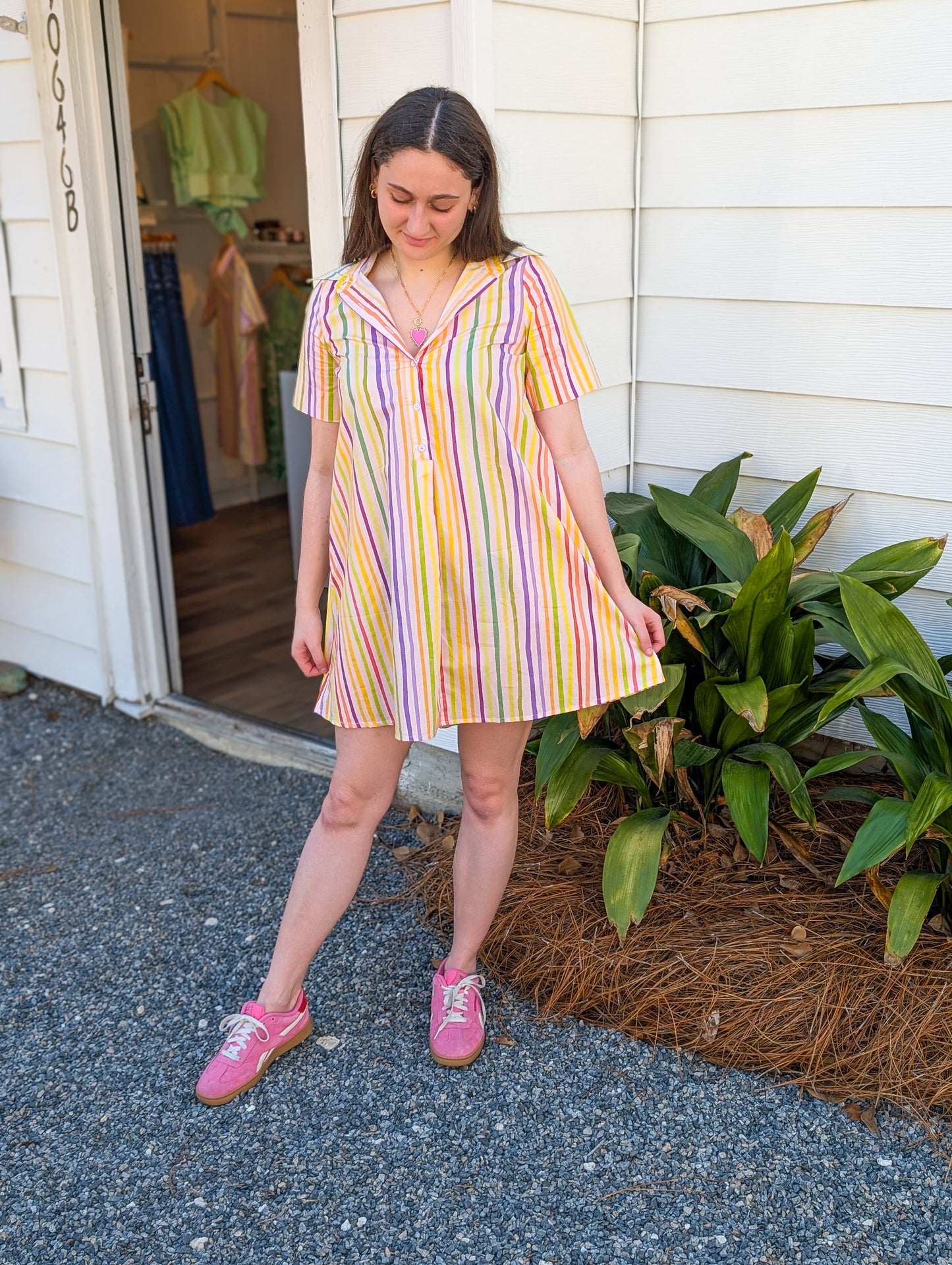 *FINAL SALE * Rainbow Striped Shirt Dress