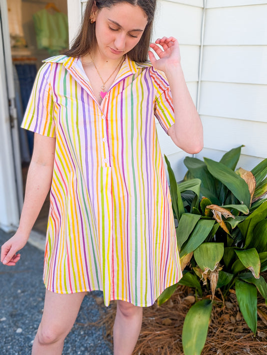 *FINAL SALE * Rainbow Striped Shirt Dress