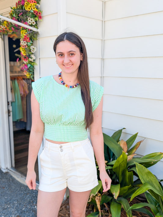 White Denim High Rise Cuffed Shorts