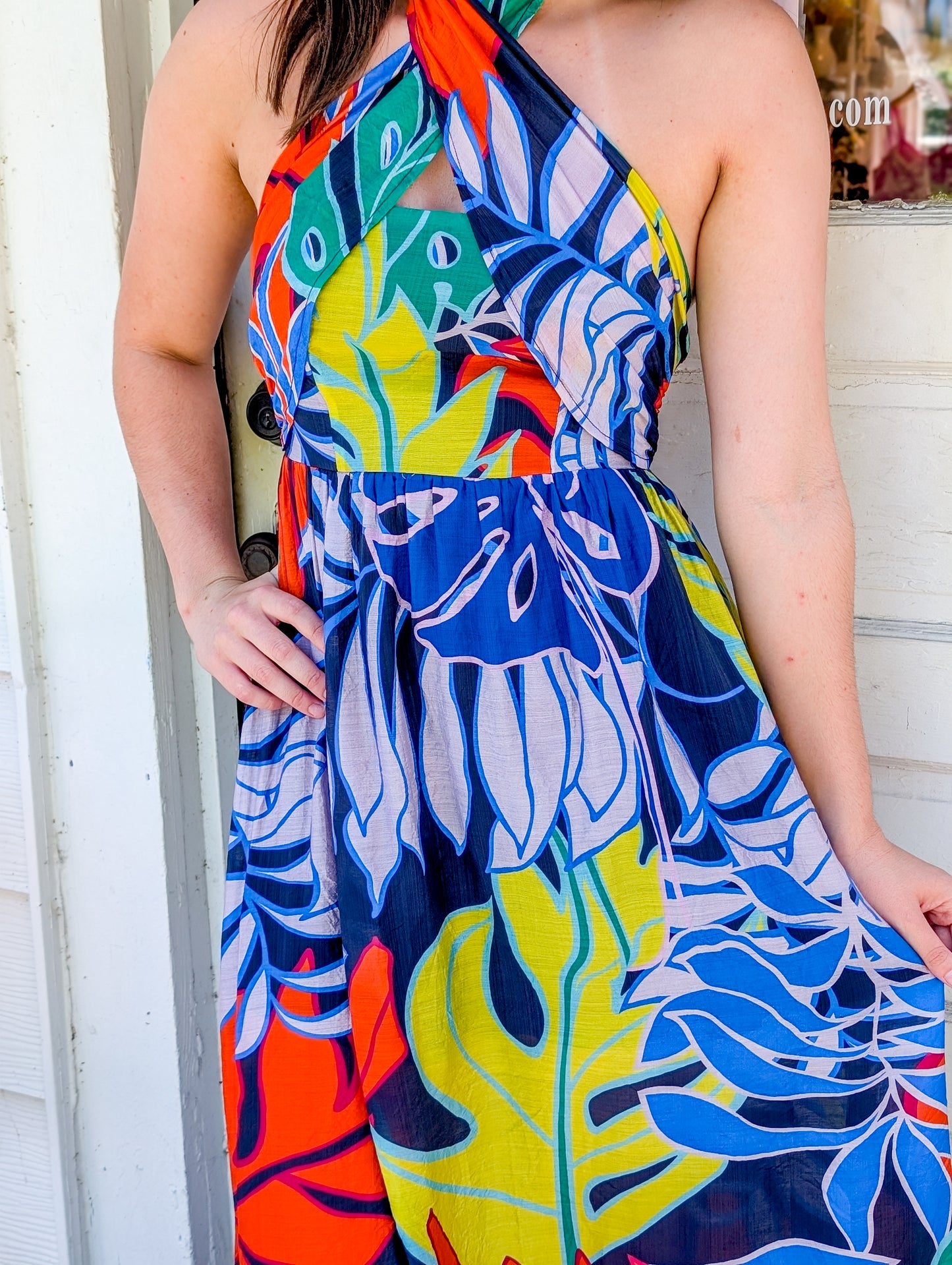 Midnight Tropical Halter Maxi Dress