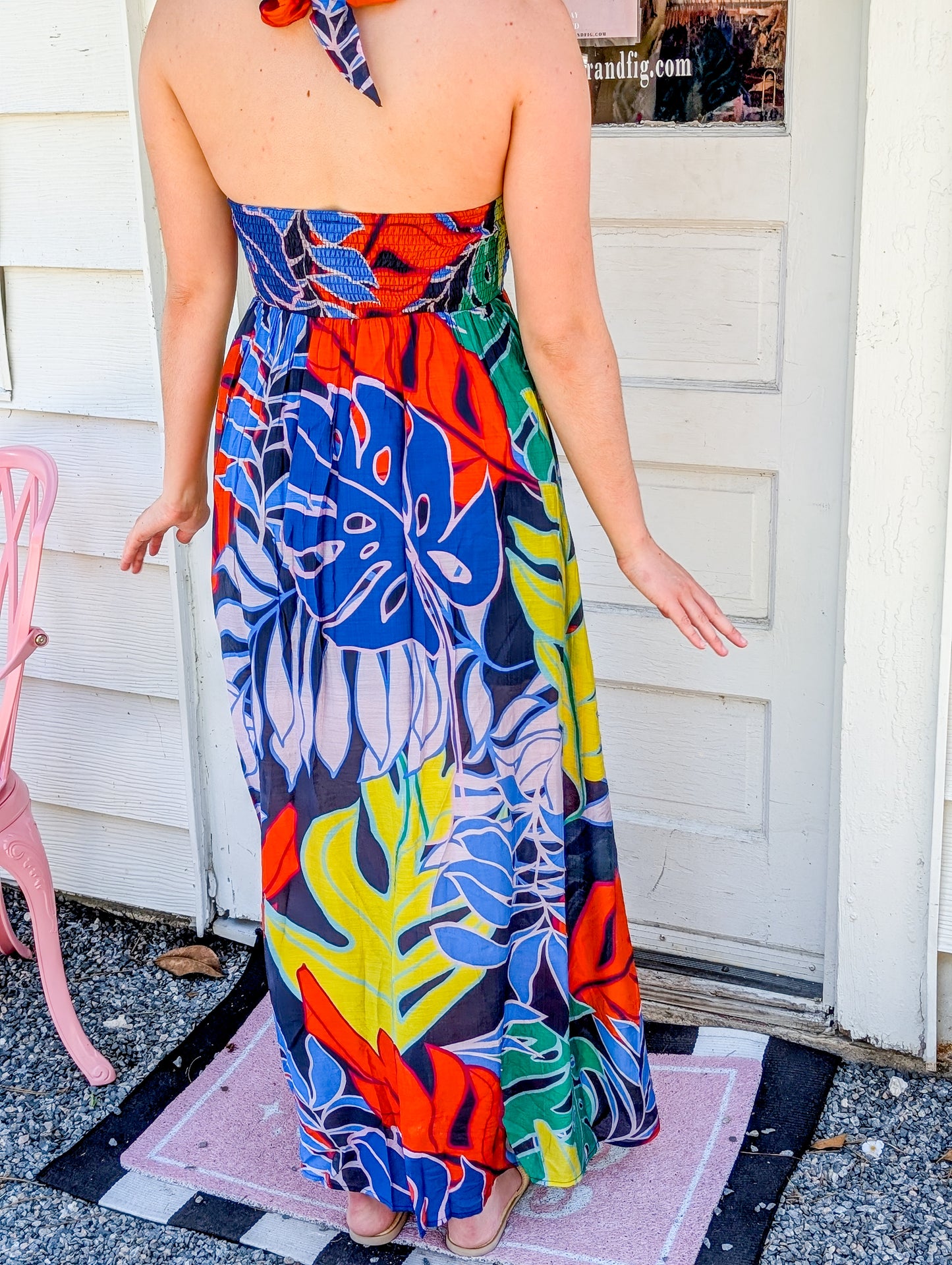 Midnight Tropical Halter Maxi Dress