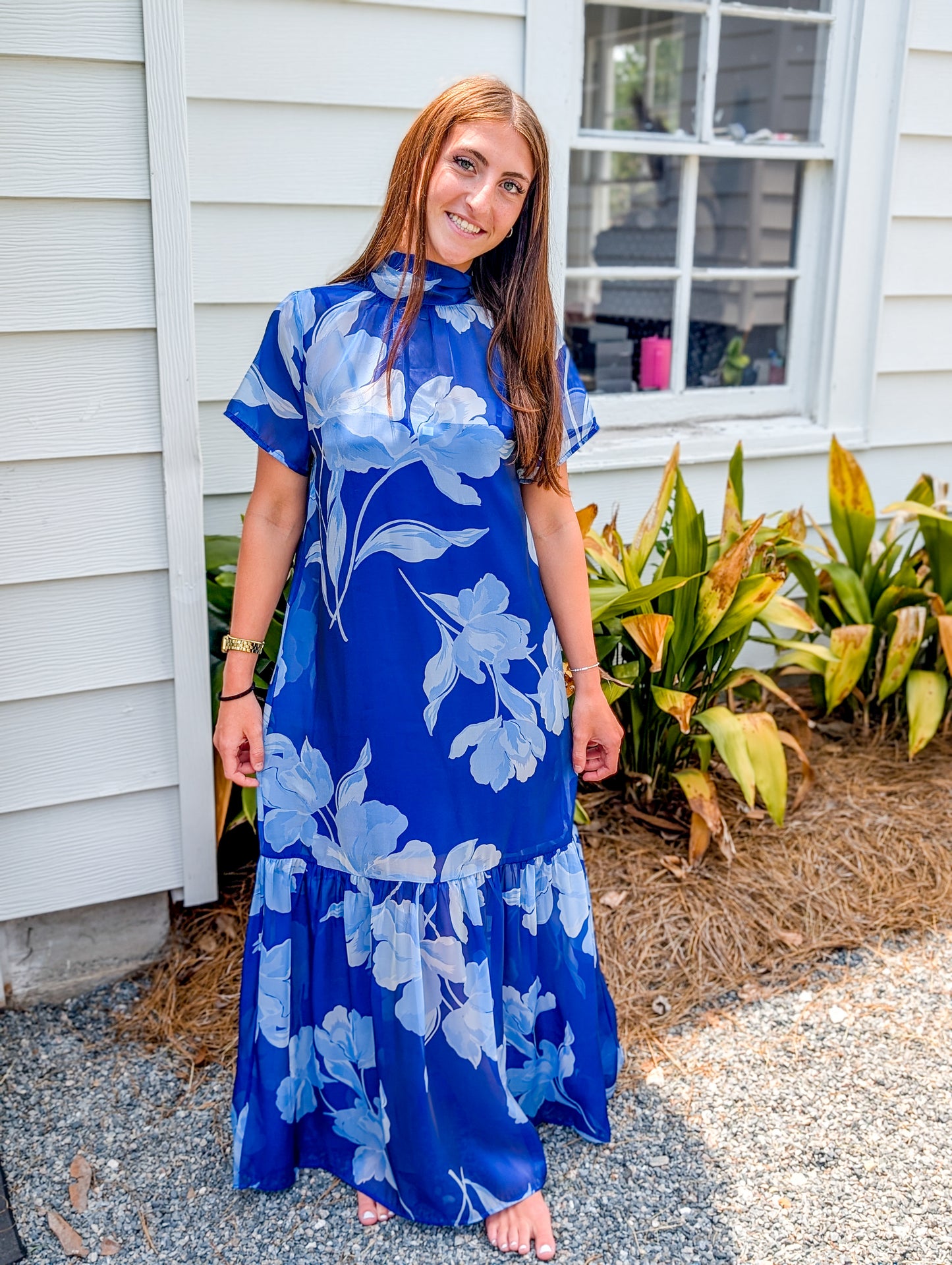 Dime Organza Mockneck Floral Maxi Dress