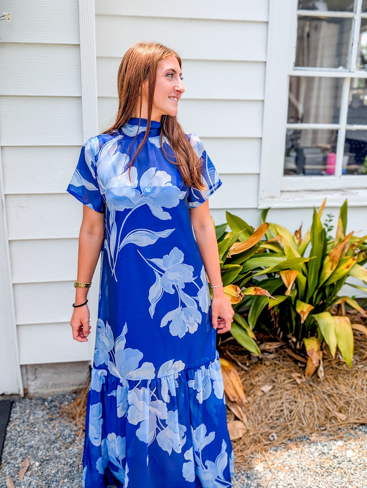 Dime Organza Mockneck Floral Maxi Dress