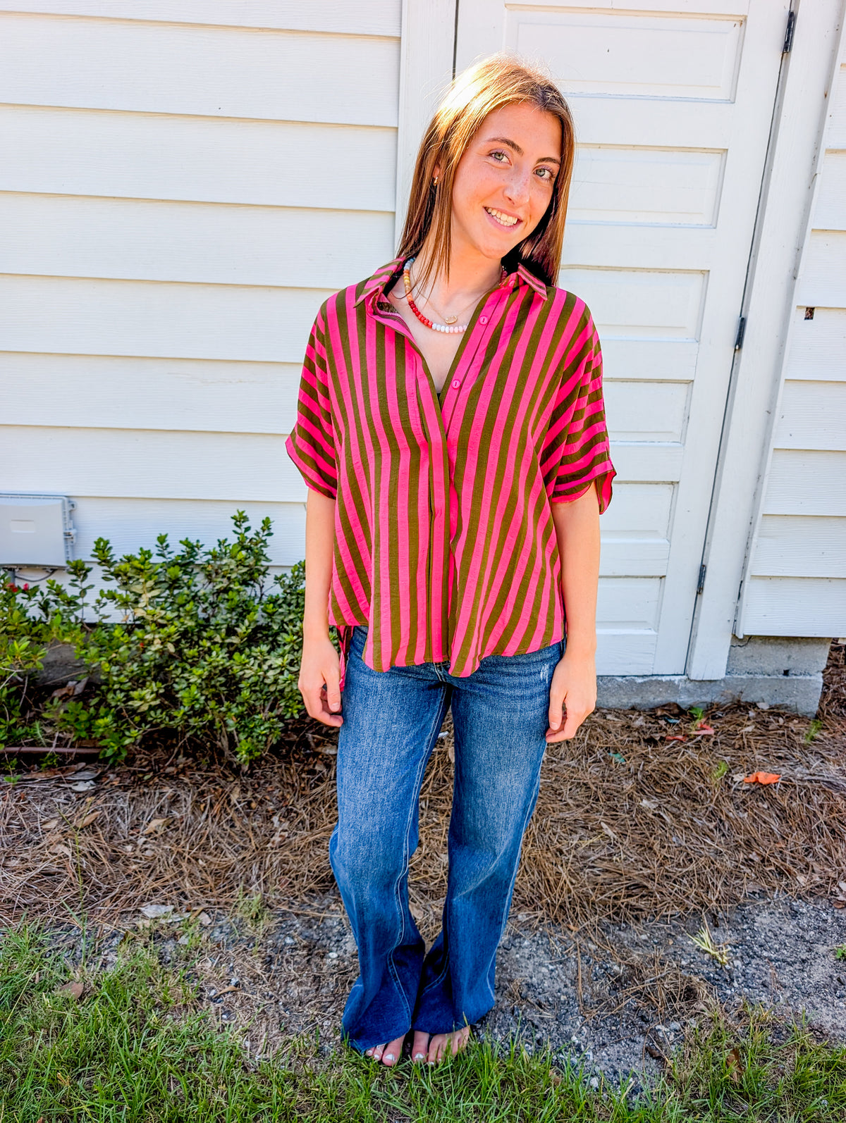 Magenta Striped Button-up Shirt