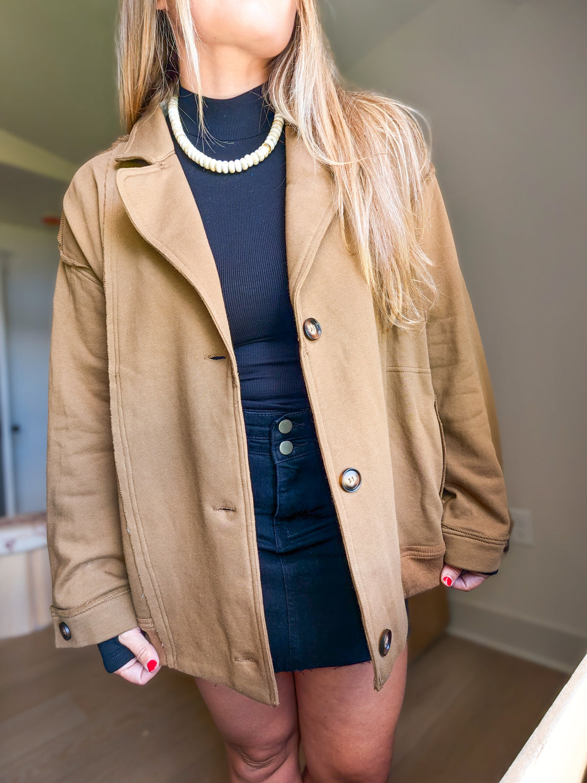 5198IK Oversized Raw Edge Knit Jacket