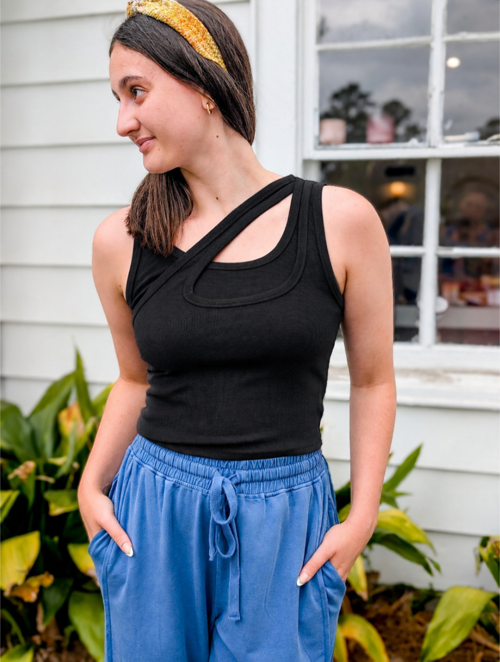 Cotton Modal Rib Double Layered Asymmetric Tank