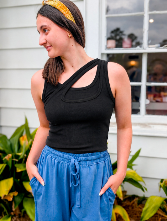 Cotton Modal Rib Double Layered Asymmetric Tank
