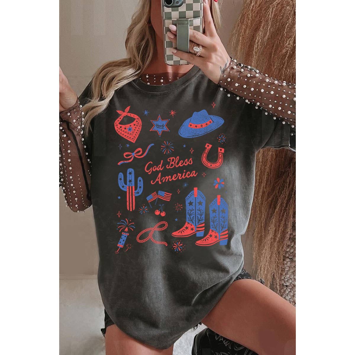 God Bless America Oversized Mineral Graphic Tee