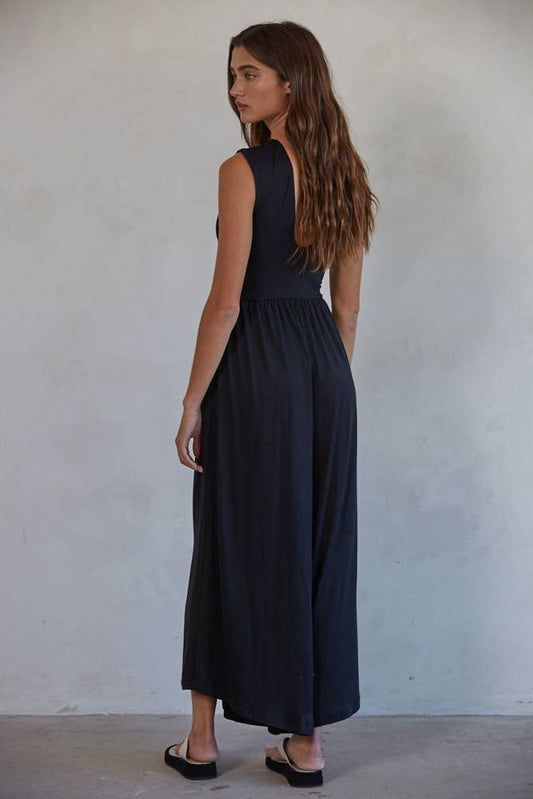 Knit Polyester Spandex Open Back Wide Leg Jumpsuit