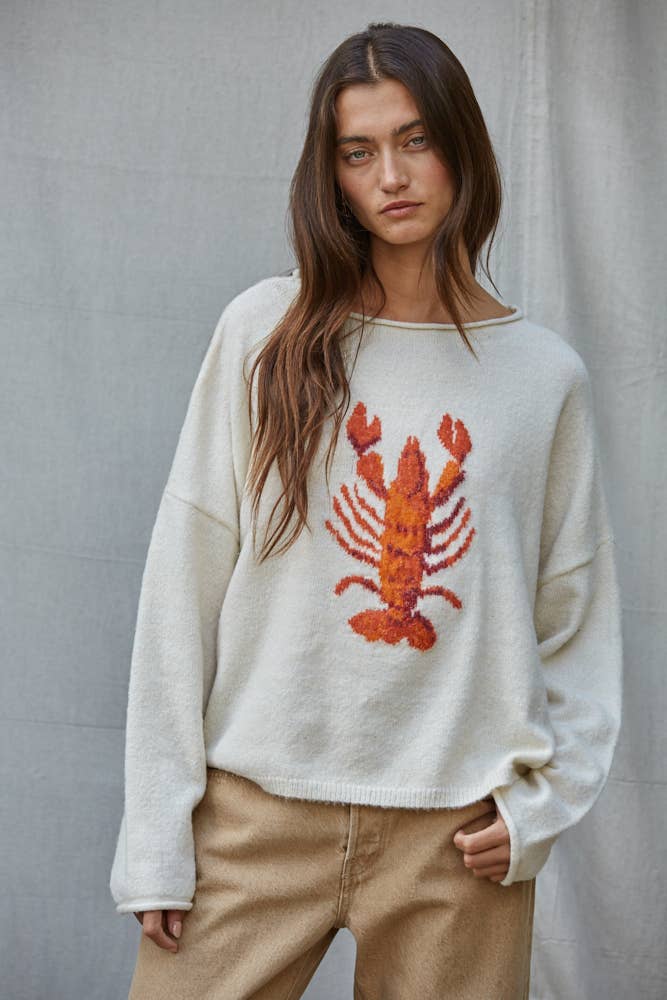 Knit Sweater Animal Jacquard Long Sleeve Pullover