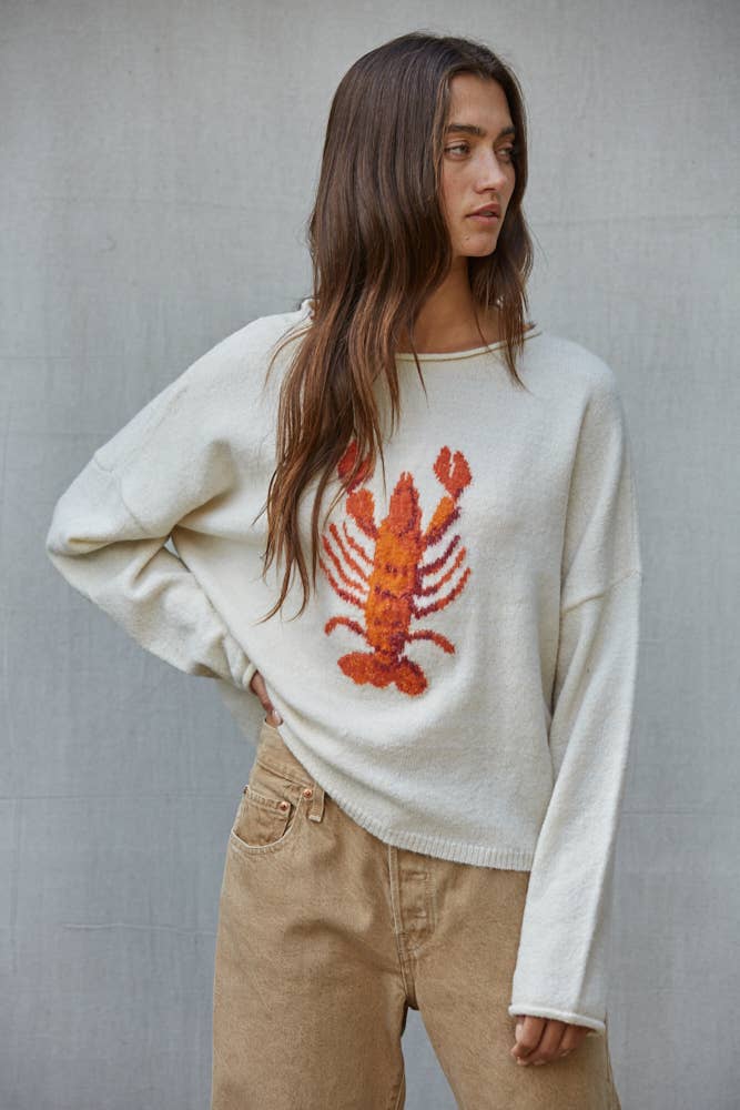 Knit Sweater Animal Jacquard Long Sleeve Pullover