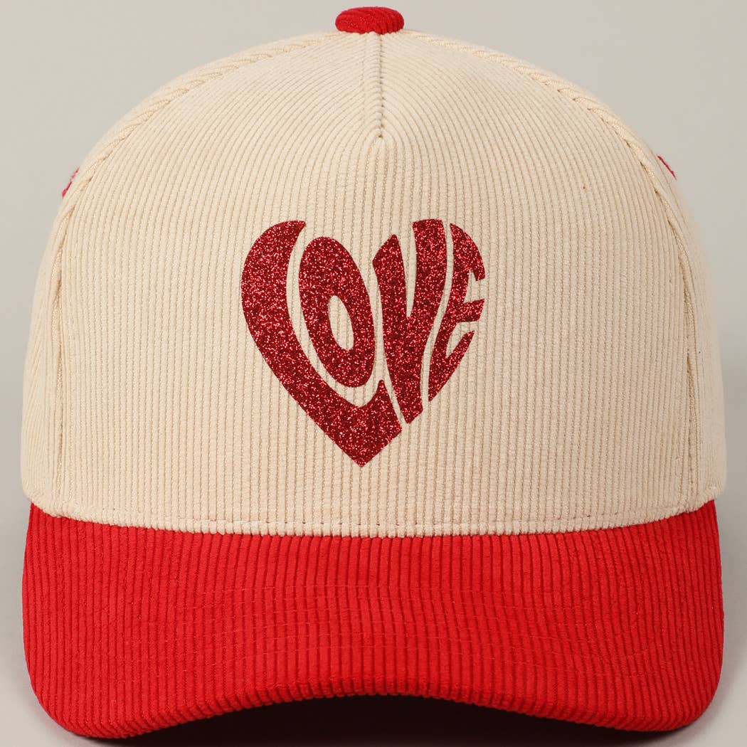 Heart Love Glitter Logo Two-Tone Corduroy Cap