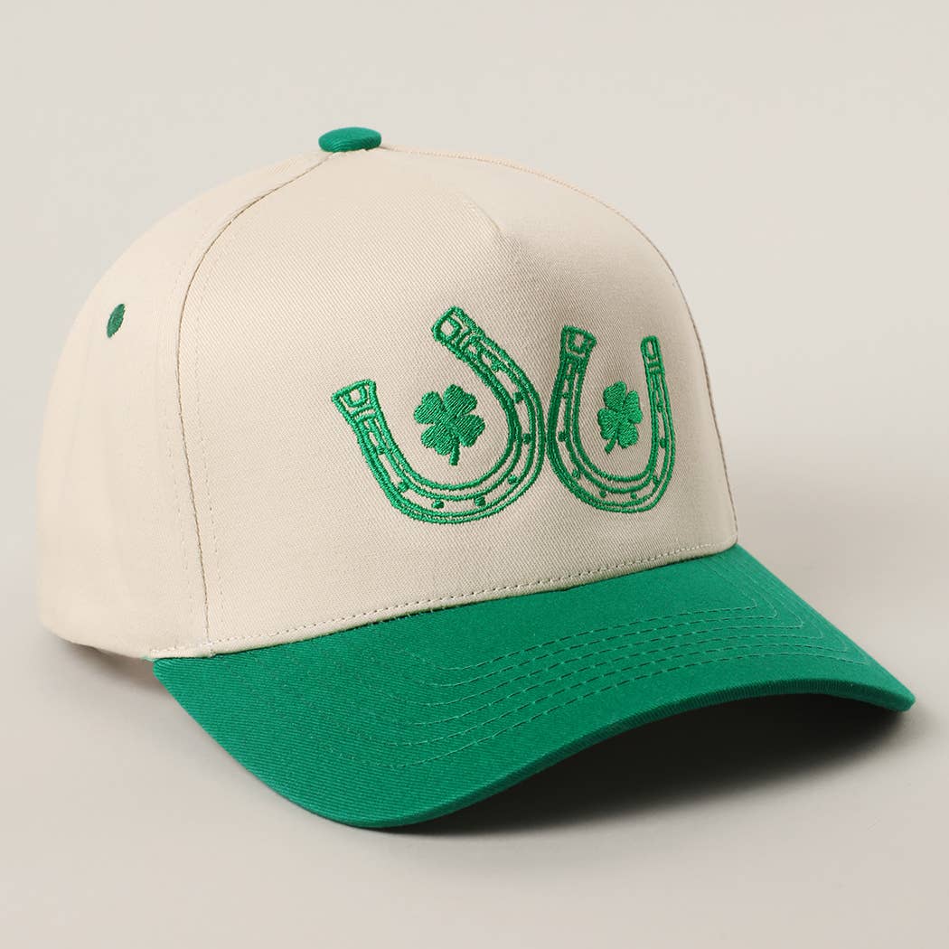 Double Horseshoe Clover Luck Embroidery Trucker Hat