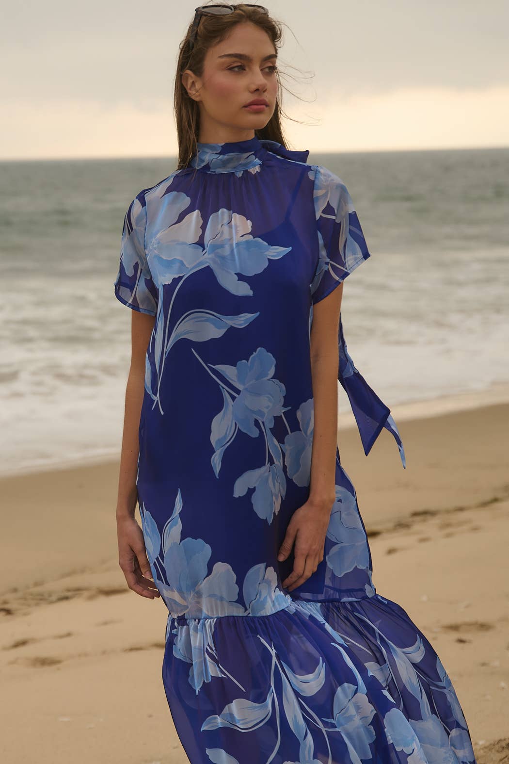 Dime Organza Mockneck Floral Maxi Dress
