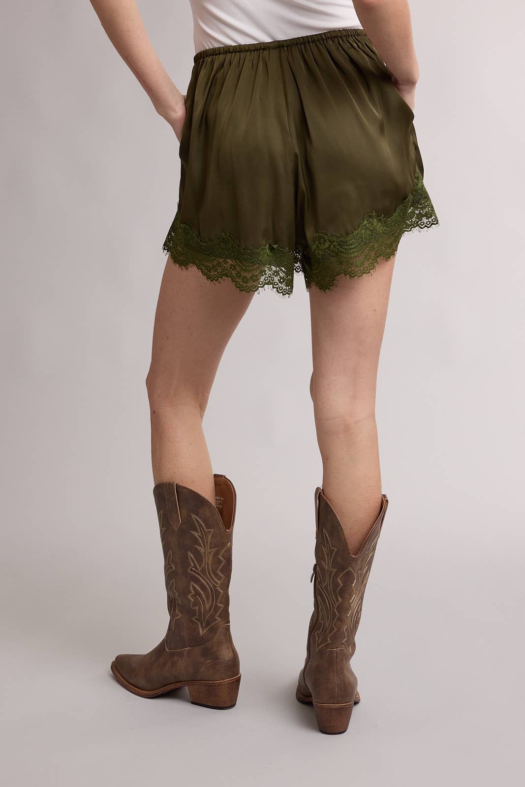 Scallop Lace Trim Satin Shorts