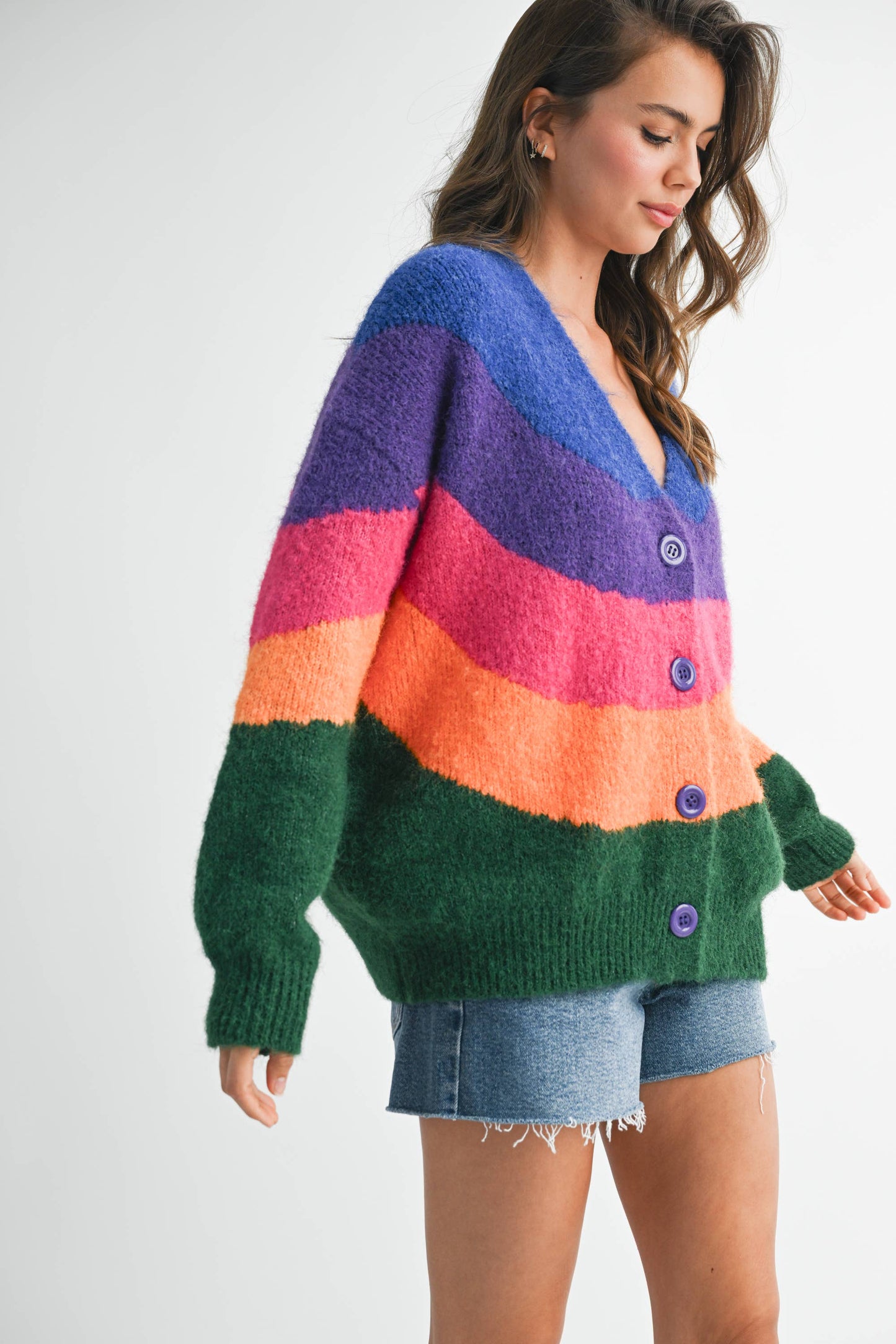 Colorblock Fuzzy Cardigan