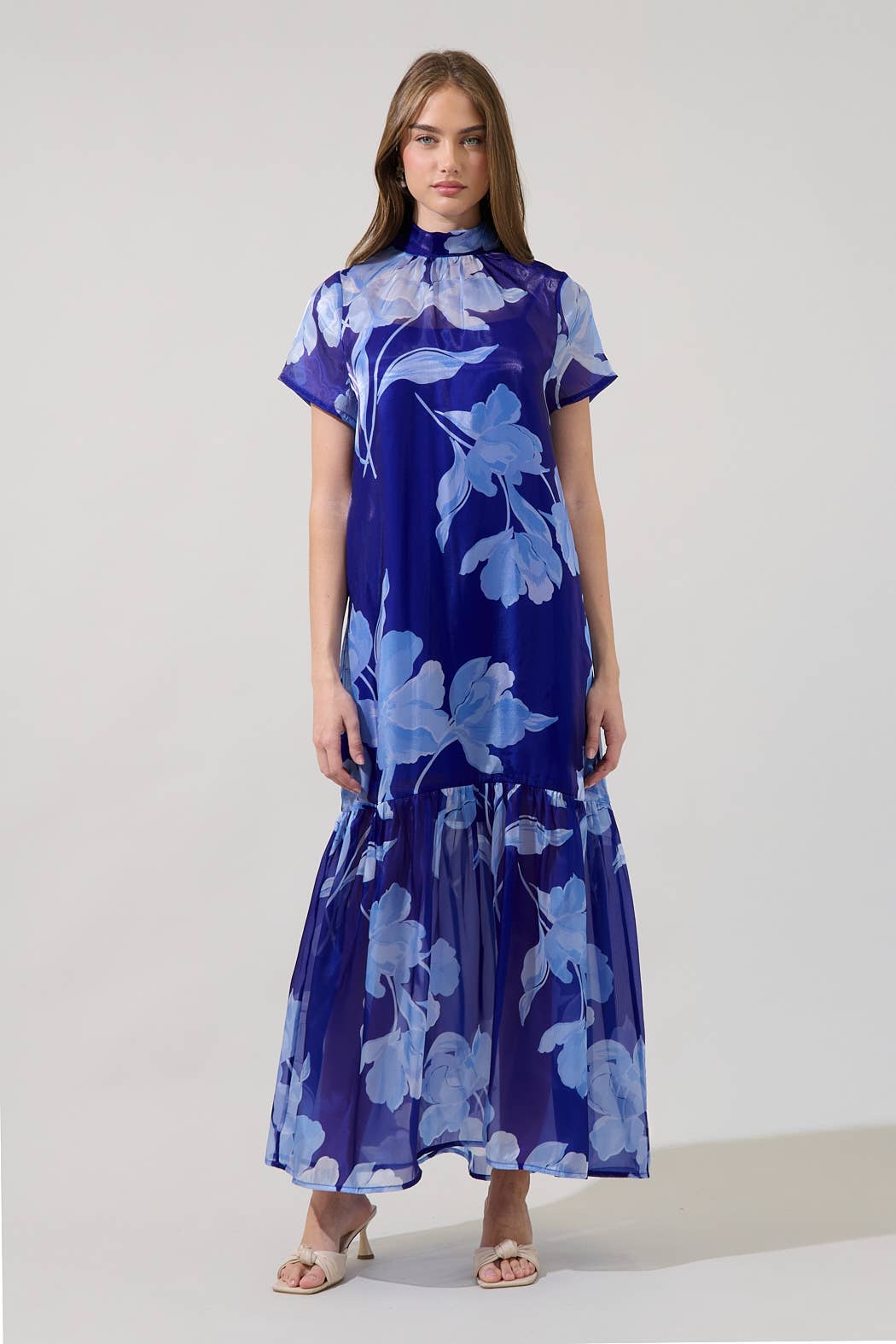 Dime Organza Mockneck Floral Maxi Dress